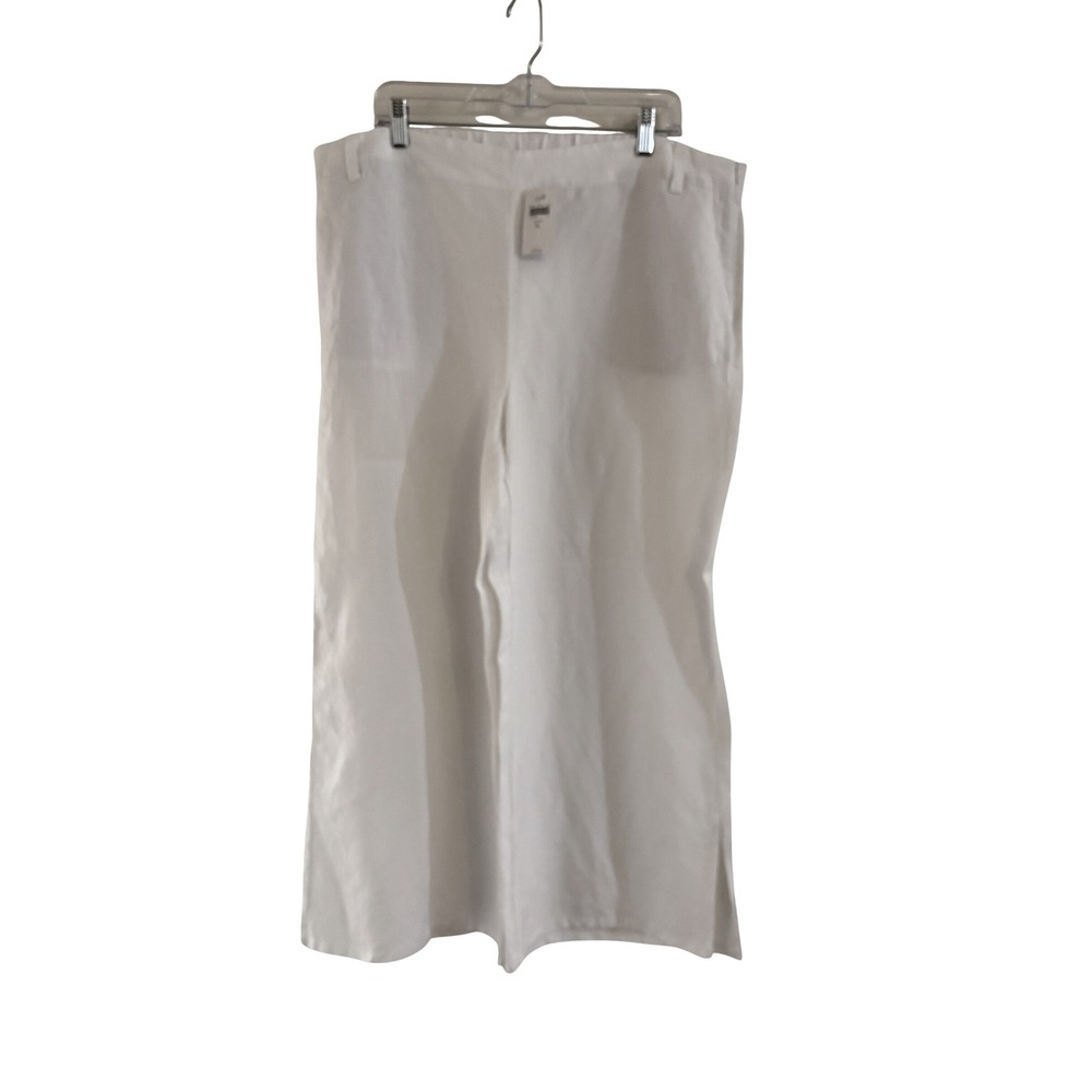 NWT J. Jill White Linen Blend Wide Leg Pants XL Side Slit Pull On